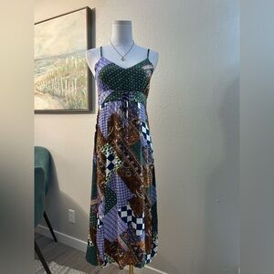 Boho‎ Patchwork Midi Dress Size M Spaghetti Strap